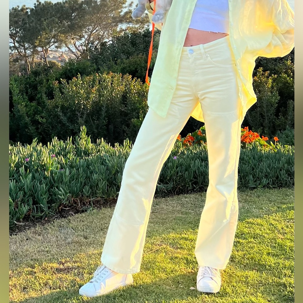 Zara straight leg cargo style yellow pants